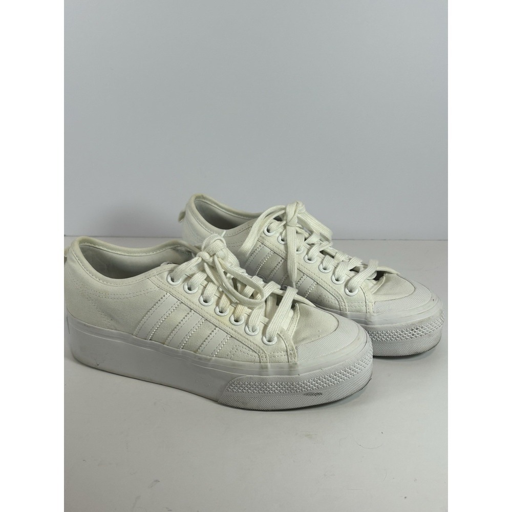 Adidas Nizza Platform Womens Size 8.5 Triple White Athletic Skate Shoes Sneakers